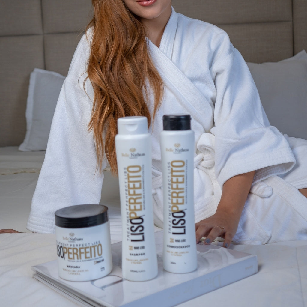 Kit Liso Perfeito Shampoo Condicionador Máscara 500 ml - Belle Nathuss