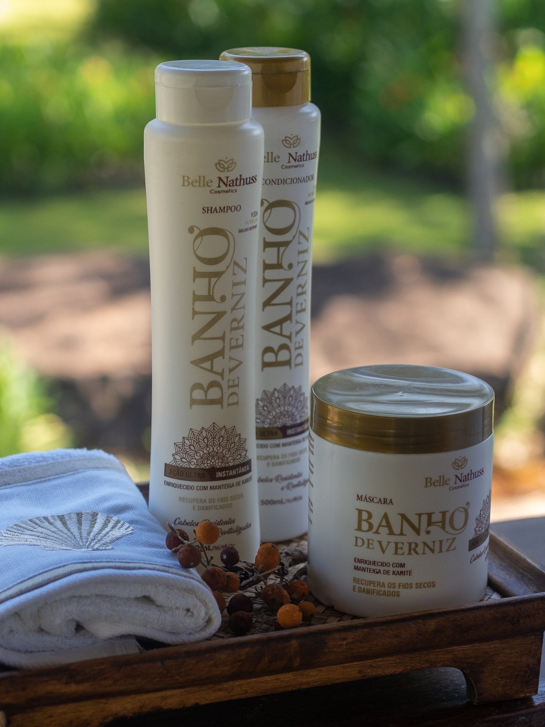 Kit Banho de Verniz Shampoo Condicionador Máscara 500 ml - Belle Nathuss