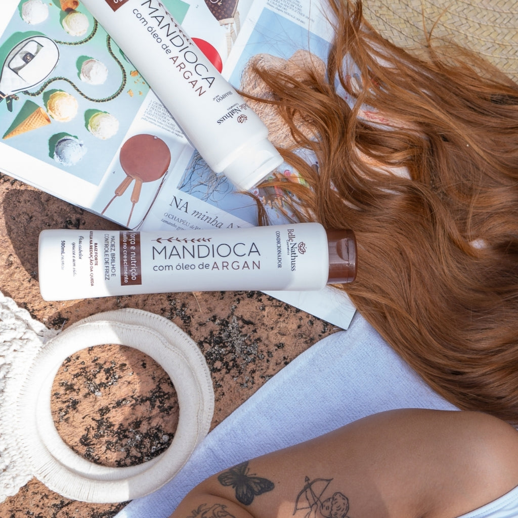 Kit Mandioca Óleo De Argan Shampoo Condicionador Máscara 500 ml - Belle Nathuss