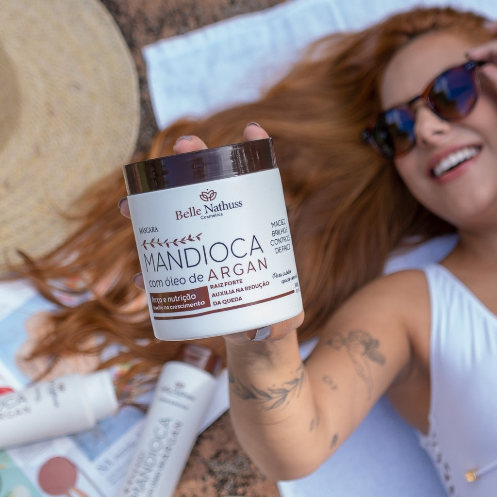 Kit Mandioca Óleo De Argan Shampoo Condicionador Máscara 500 ml - Belle Nathuss