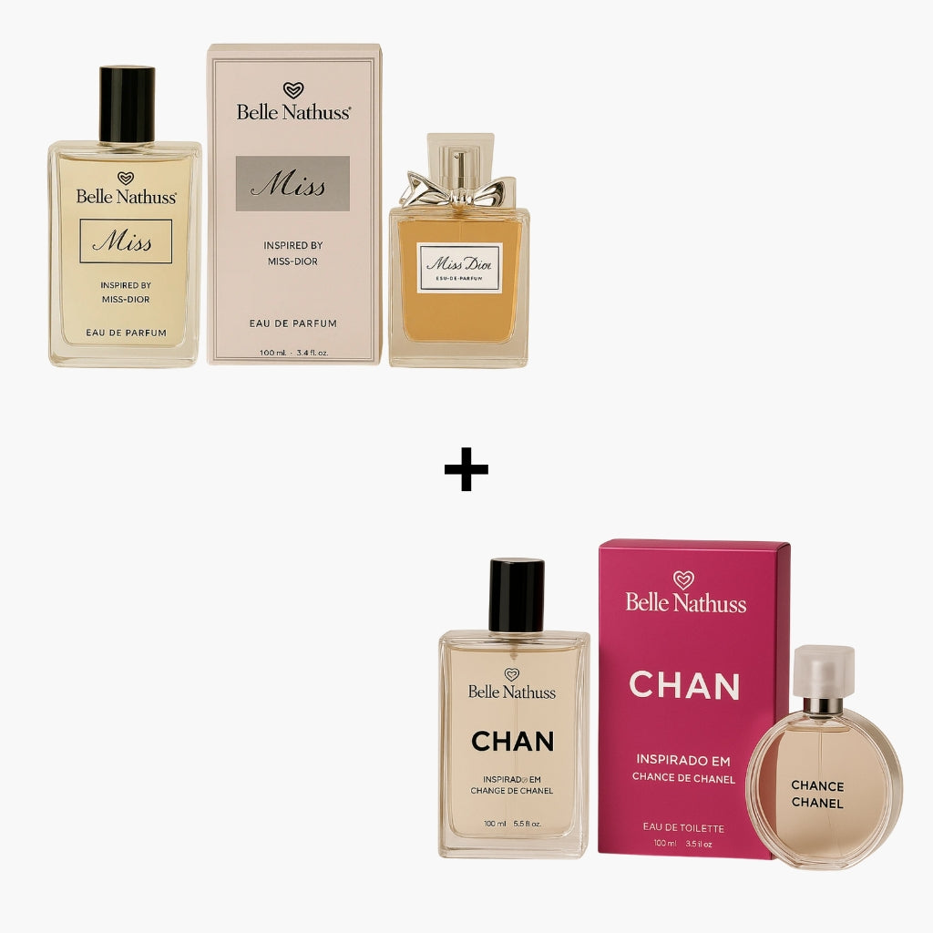 Kit 2 Perfumes Femininos - Miss + Chan 100ml cada - Belle Nathuss