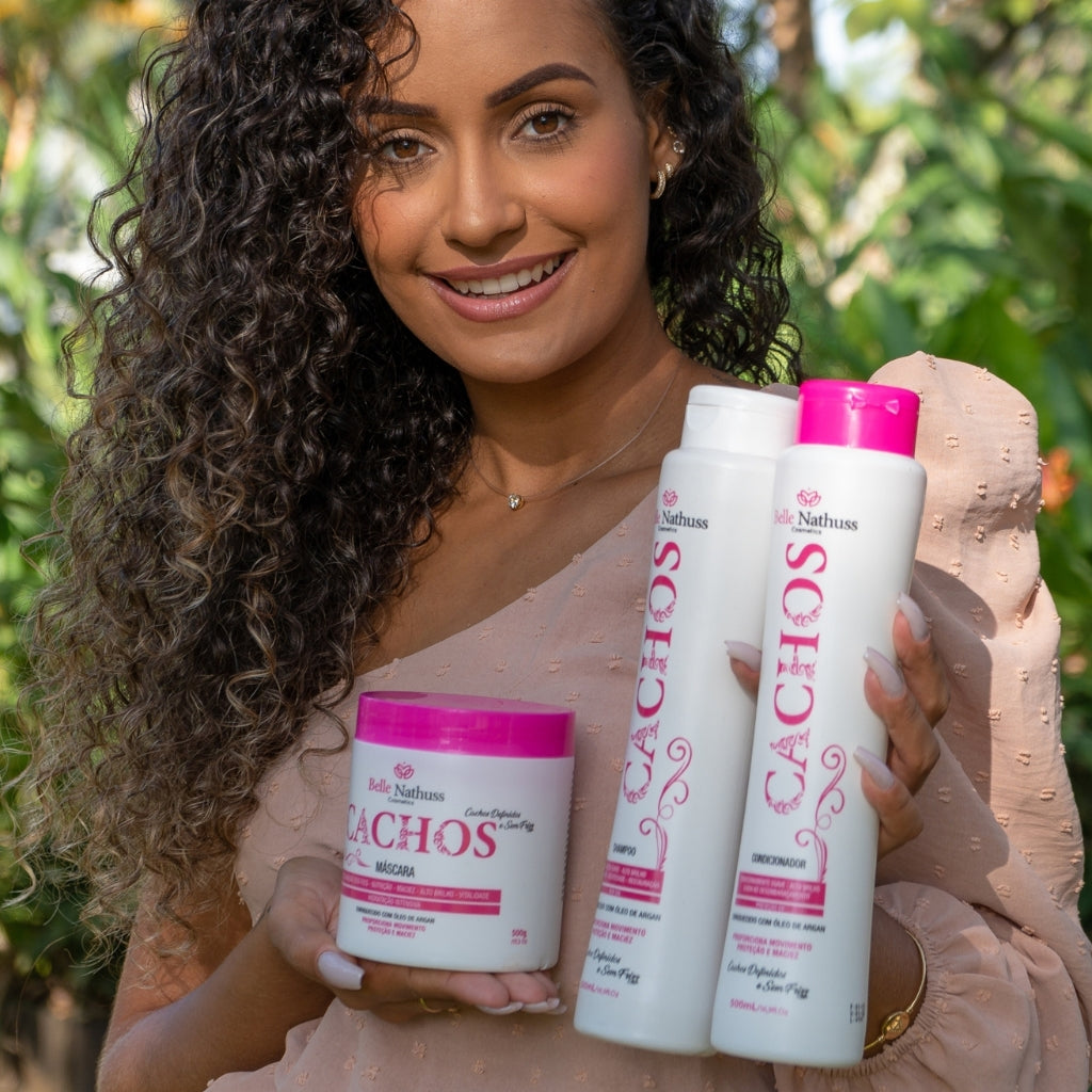 Kit Cachos Shampoo Condicionador Máscara 500 ml - Belle Nathuss