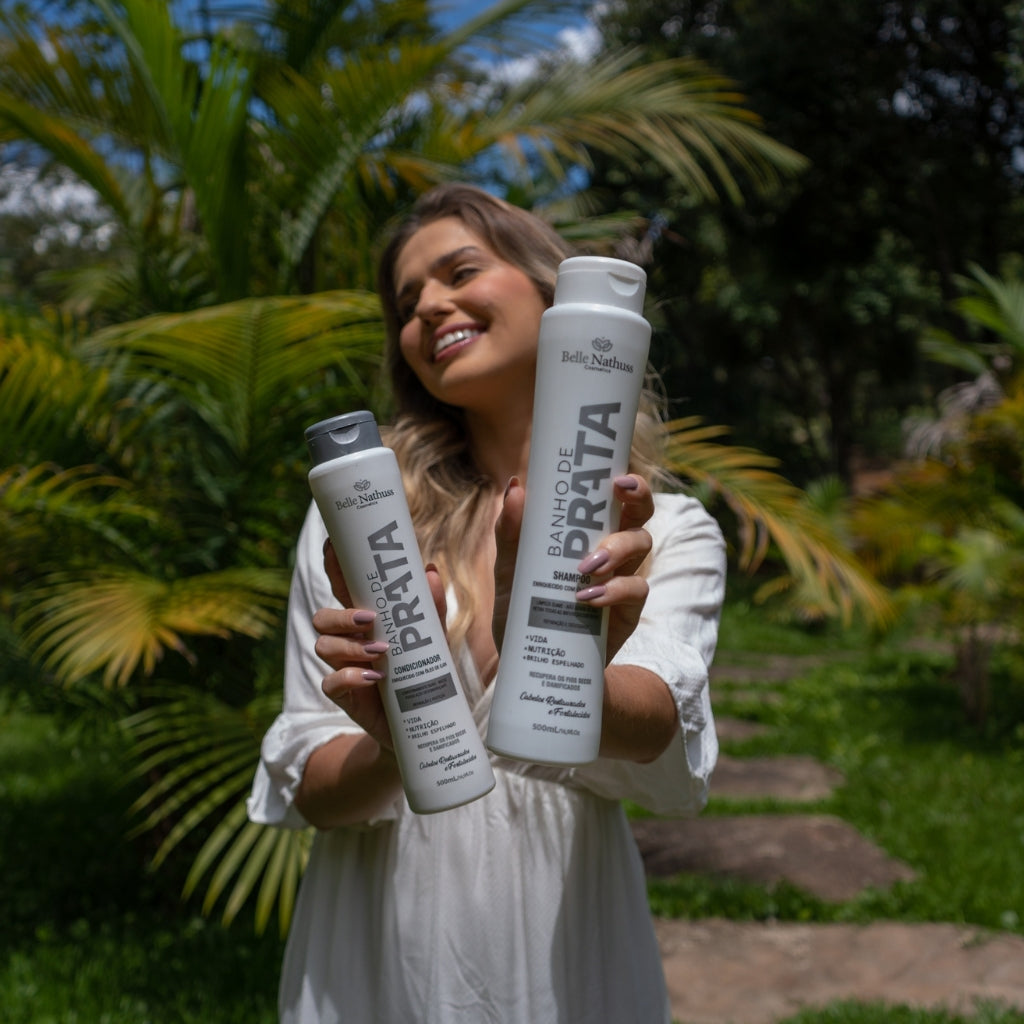 Kit Banho de Prata Shampoo Condicionador Máscara 500 ml - Belle Nathuss