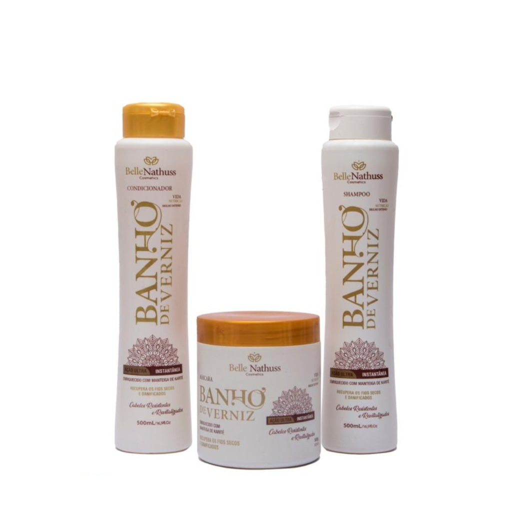 Kit Banho de Verniz Shampoo Condicionador Máscara 500 ml - Belle Nathuss