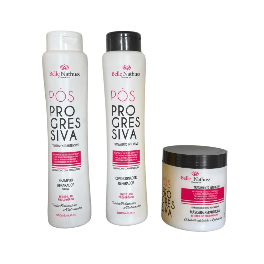 Kit Pós Progressiva Shampoo Condicionador Máscara 500 ml - Belle Nathuss