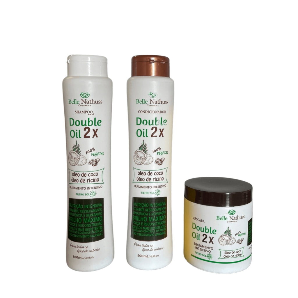 Kit Double Oil Shampoo Condicionador Máscara 500 ml - Belle Nathuss