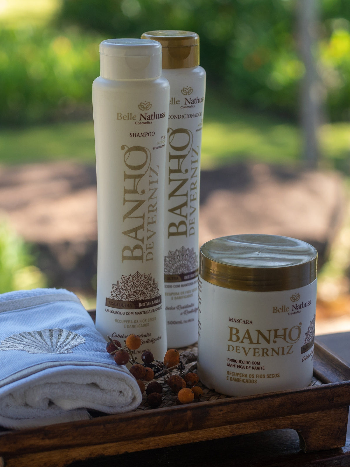 Kit Banho de Verniz Shampoo Condicionador Máscara 500 ml - Belle Nathuss