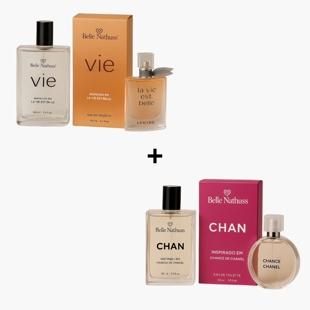 Kit 2 Perfumes Femininos - Vie + Chan 100ml cada - Belle Nathuss