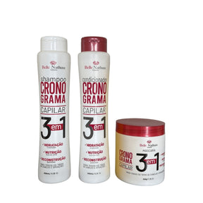 Kit Cronograma Capilar Shampoo Condicionador Máscara 500 ml - Belle Nathuss