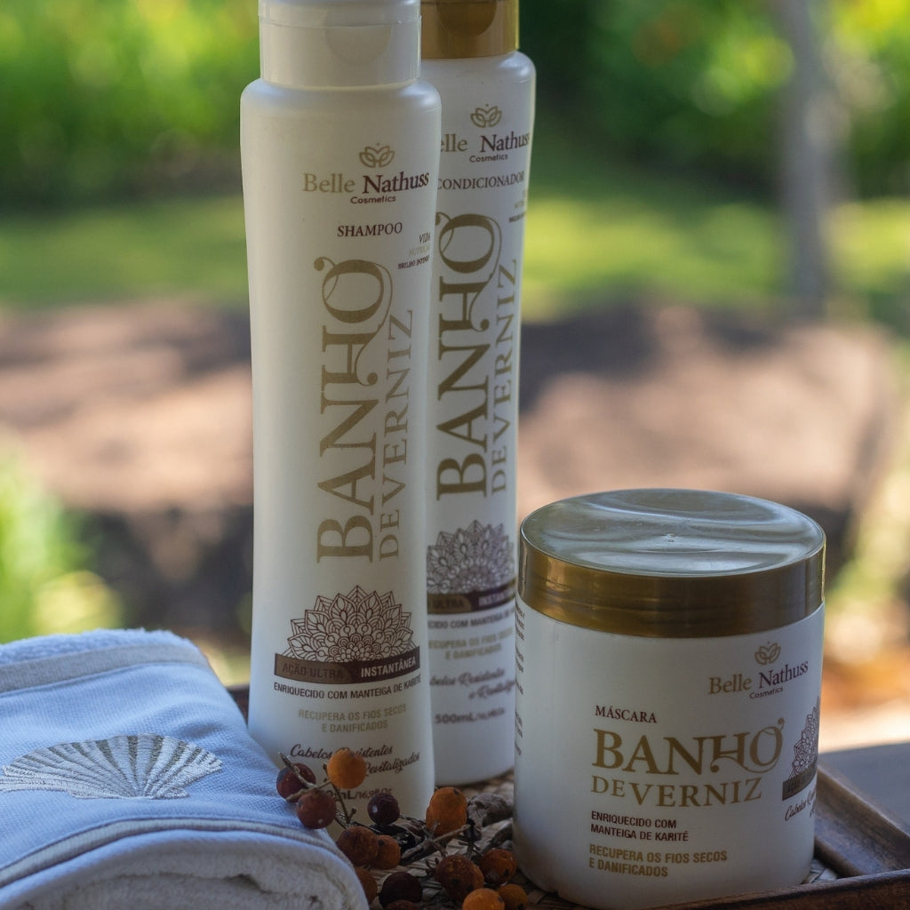 Kit Banho de Verniz Shampoo Condicionador Máscara 500 ml - Belle Nathuss