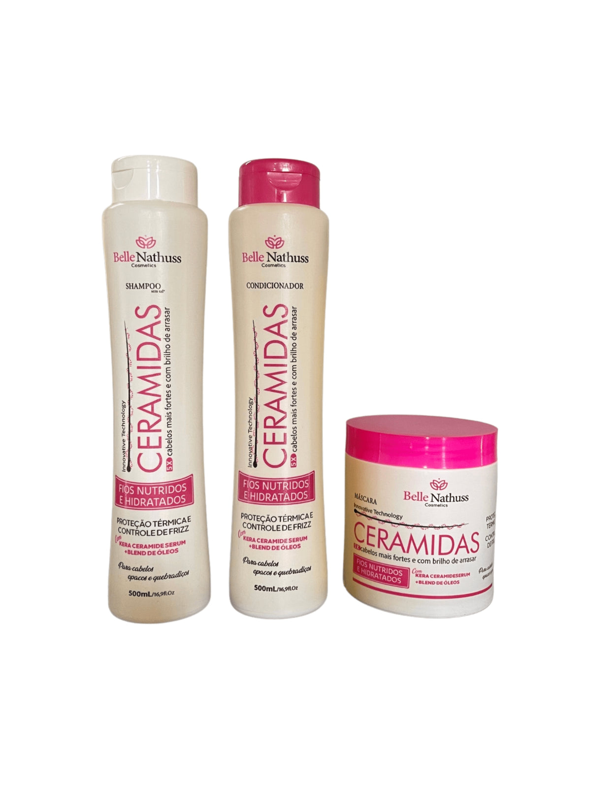 Kit Ceramidas Shampoo Condicionador Máscara 500 ml - Belle Nathuss