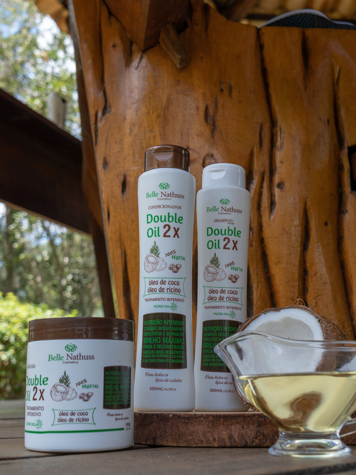 Kit Double Oil Shampoo Condicionador Máscara 500 ml - Belle Nathuss