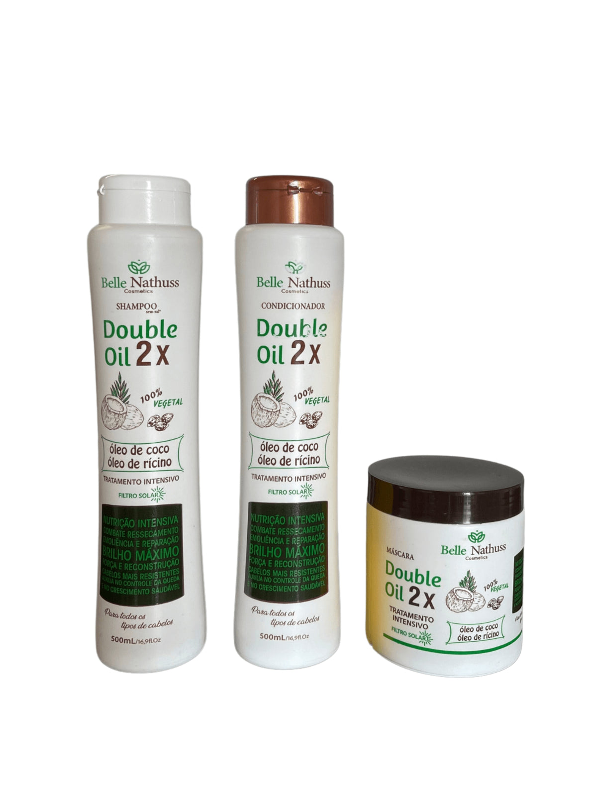 Kit Double Oil Shampoo Condicionador Máscara 500 ml - Belle Nathuss