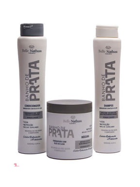 Kit Banho de Prata Shampoo Condicionador Máscara 500 ml - Belle Nathuss