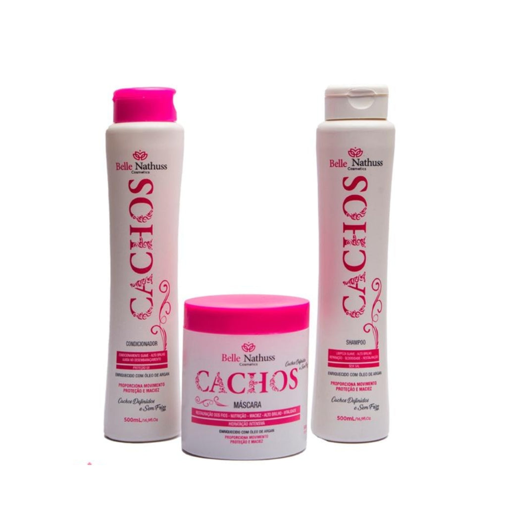 Kit Cachos Shampoo Condicionador Máscara 500 ml - Belle Nathuss