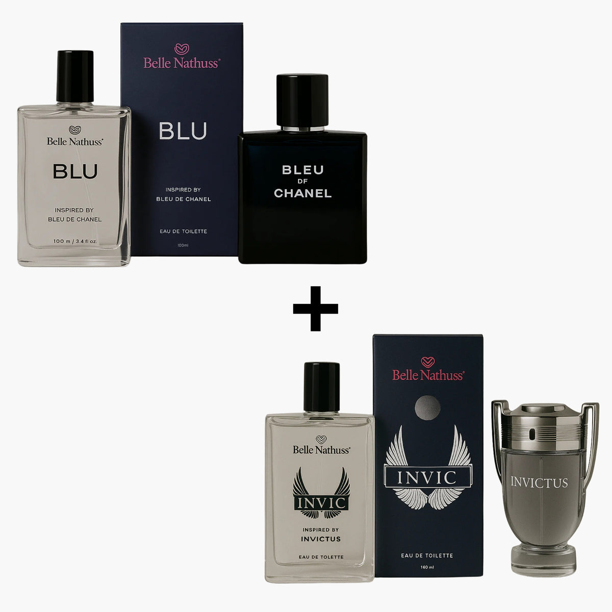 Kit 2 Perfumes Masculino - Bleu + Invic Eua de Toillete 100ml cada - Belle Nathuss