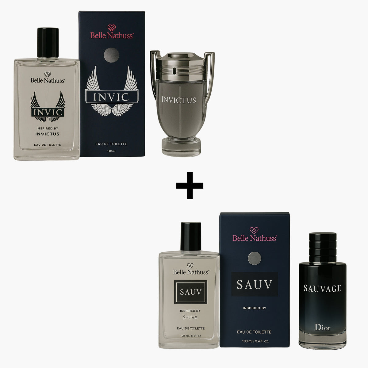 Kit 2 Perfumes Masculino - Invic + Sauv Eua de Toillete 100ml cada - Belle Nathuss