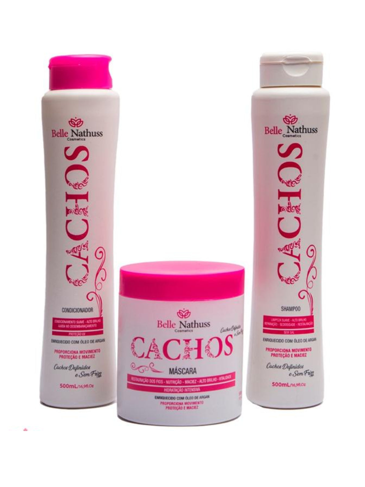 Kit Cachos Shampoo Condicionador Máscara 500 ml - Belle Nathuss